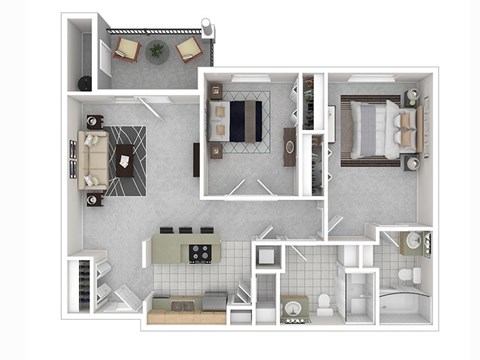 Floor plan for 2 beds, 1 bath, 859 sqft